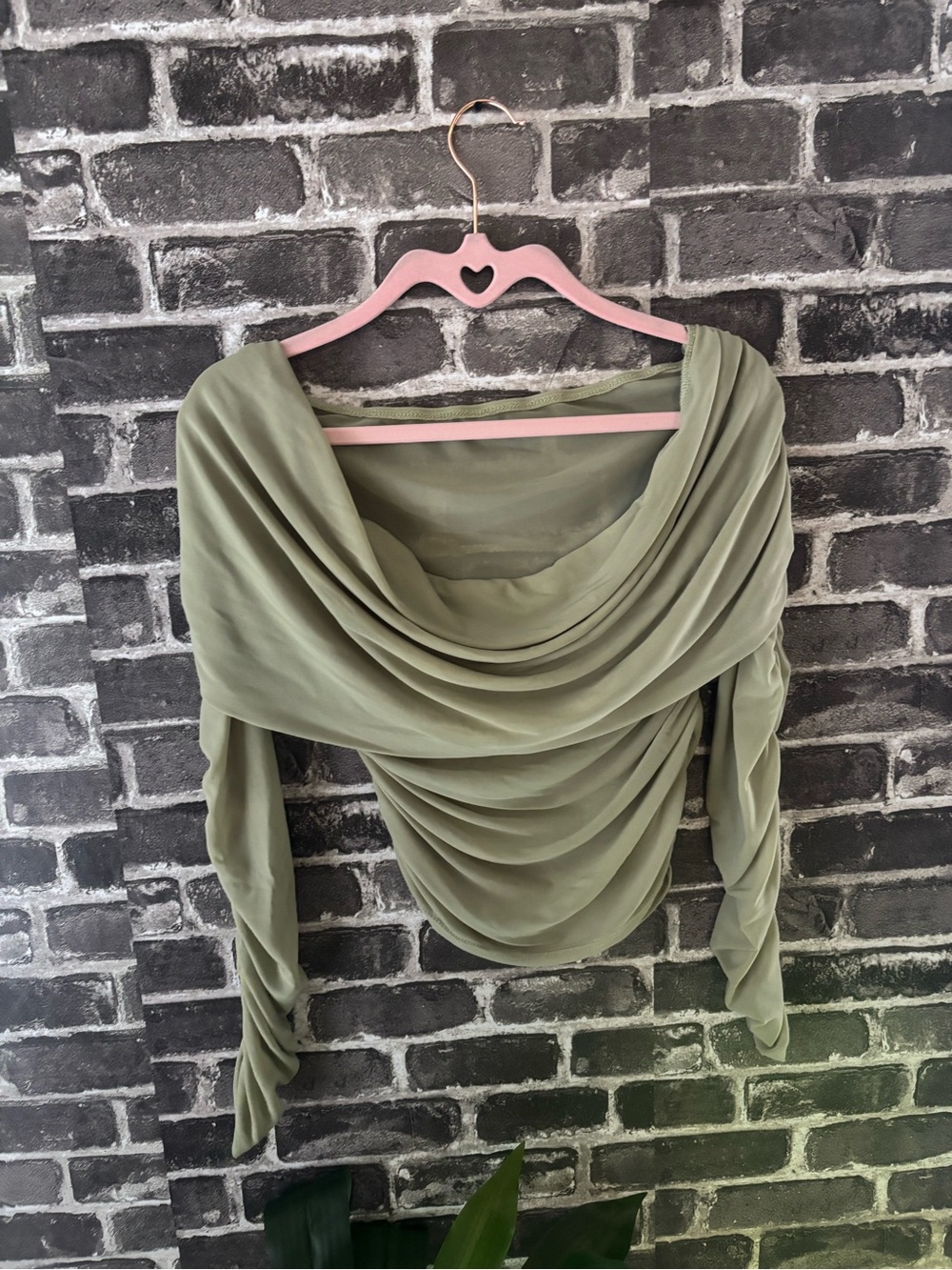 Women's Top Sheer Draped Olive Green